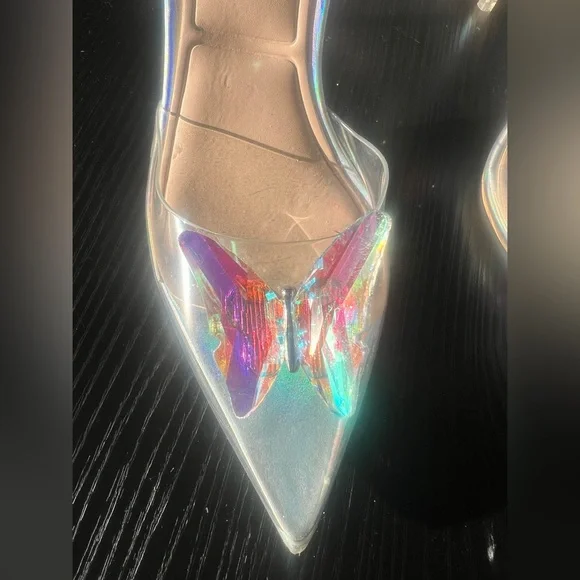 ALDO Women's Chrysalis Lucite Rhinestone Butterfly Ankle-Wrap Stiletto Heel sz 7 - Picture 5 of 5